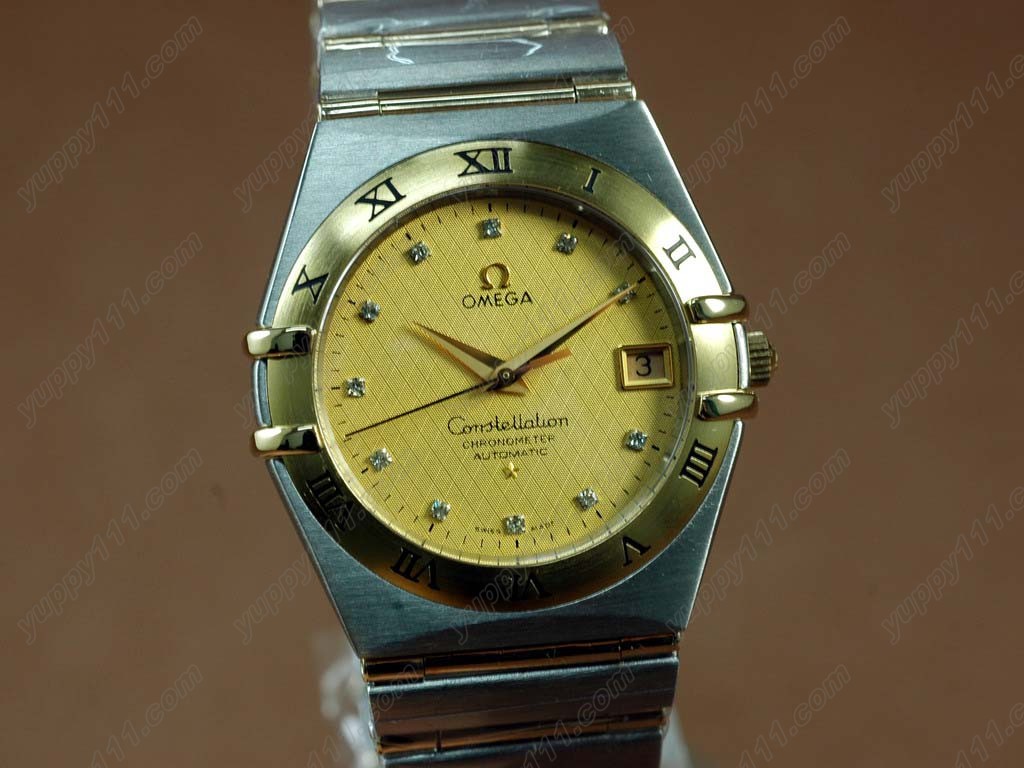 オメガOmega 18K Wrapped TT Men Roman Bezel Gold Diamond Eta 2836自動巻き