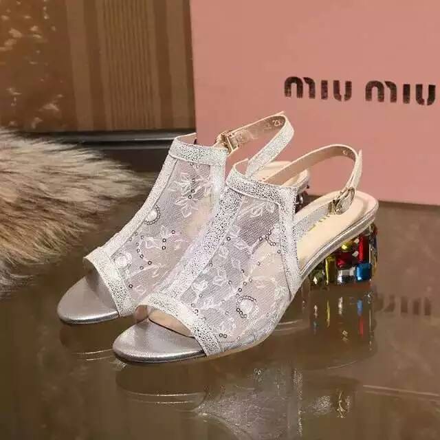 ミュウミュウコピー 靴 MIUMIU 2024春夏新作 レディース レース サンダル miushoes160330-2