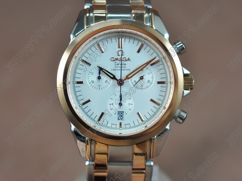 オメガOmega Deville TT White Dial Swiss 5030D Quartz Chronoクオーツストップウォッチ