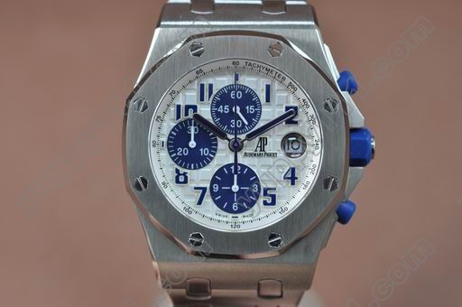 オーデマ・ピゲAudemars Piguet Royal Oak Chronograph SS/SS Wht/Blu A-7750 Sec@12自動巻き