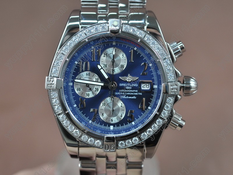 ブライトリングBreitling Chronomat Evolution SS Blue/Diam Asia 7750 28800bph自動巻き