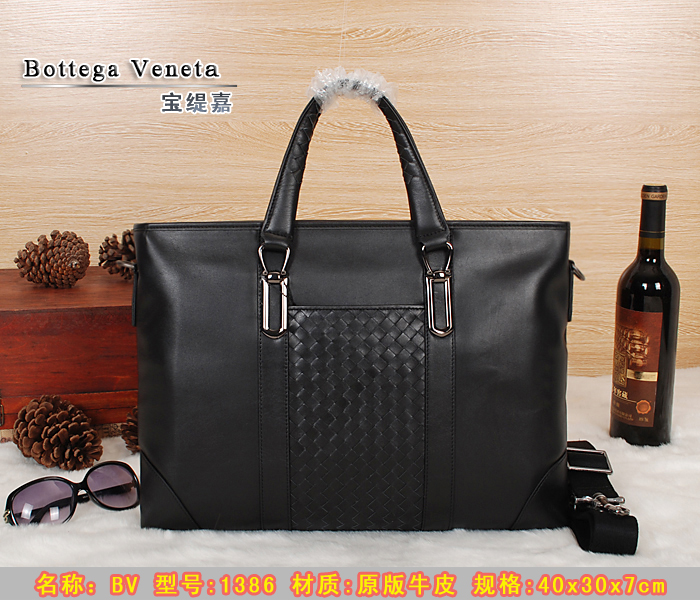 ボッテガヴェネタコピー バッグ 2014春夏新作 BOTTEGA VENETA 新品 メンズ カーフスキン 編み込み ビジネス 2wayバッグ ブリーフケース ブラック 1386