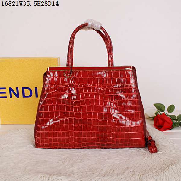 フェンディコピーバッグ 2014秋冬新作 FENDI アリゲーターマット 通勤·通学や旅行など 2way レディース ハンドバッグ 大容量 ルビー 16821-8