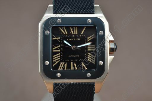 カルティエCartier 2009 Men Santos 100 RG/PVD/NY Black Asian Eta 2836自動巻き