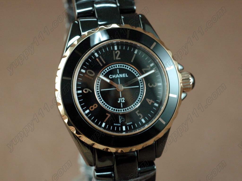 シャネルChanel J12 TT Black Ceramic Num Markers Ladies Japanese Quartzクオーツ