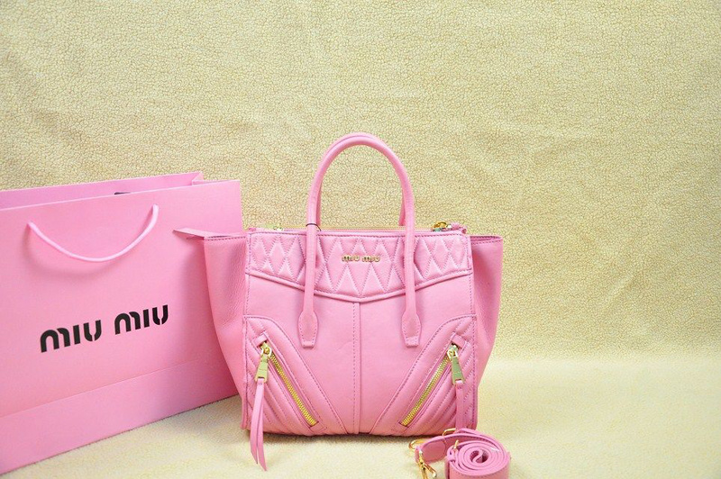 ミュウミュウコピー バッグ MIUMIU 2014最新作 ピンク ラムスキン レディース 2wayバッグ ハンドバッグ 1031-5