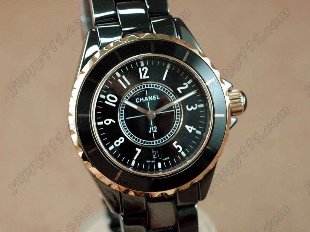 シャネルChanel J12 TT Black Ceramic Num Markers Ladies Japanese Quartzクオーツ