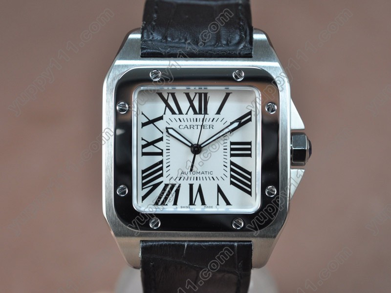 カルティエCartier Santos SS/Le/White Swiss Eta 2824-2 Auto自動巻き