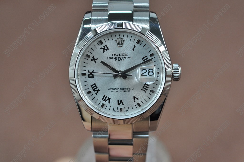 ロレックスRolex Date 36mm SS/SS White Silver Swiss Eta 2836-2自動巻き