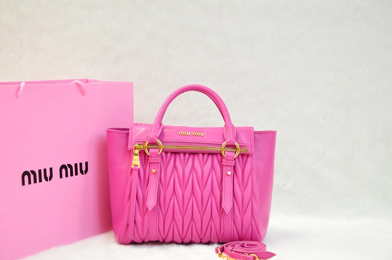 MIUMIU 2014春夏新作 ミュウミュウコピー バッグ ペオニアピンク 2way レディース ラムスキン ショルダー付 ハンドバッグ 0955-2