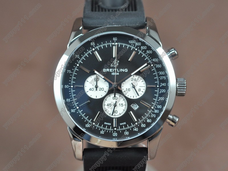 ブライトリングBreitling Transocean Chrono SS/RU Black dial Jap-OS20クォーツストップウォッチ