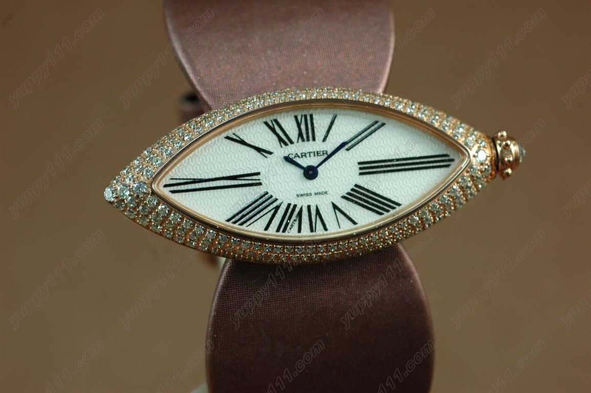 カルティエCartier Jewellery Ladies YG/Maroon Satin Diamonds Baignoire Eyeクオーツ