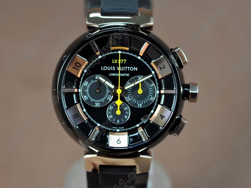 ルイヴィトンLouis Vuitton Tambour 277 Chrono PVD/RG/RU Blk A-7750 Mod自動巻き