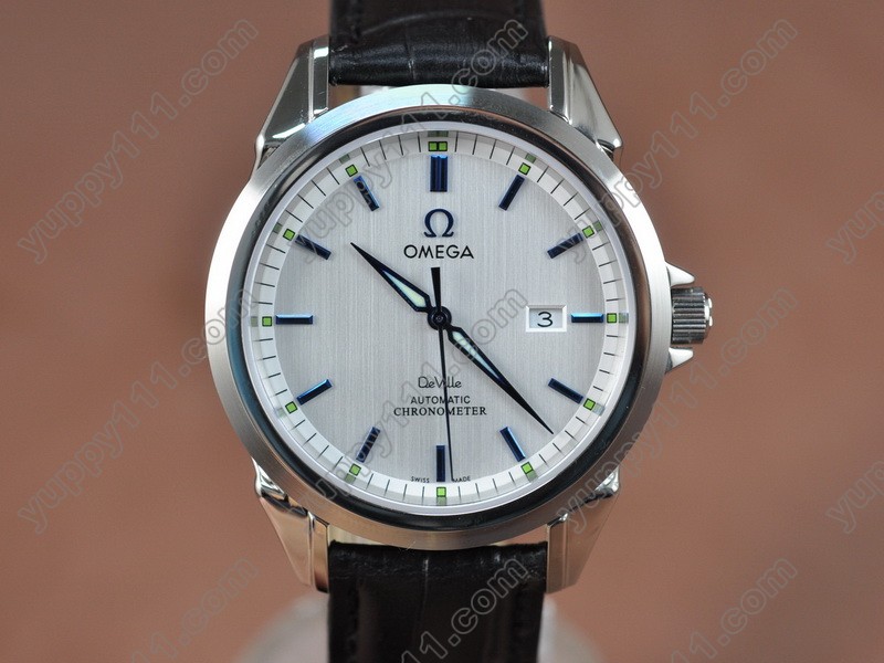 オメガOmega Deville SS White Dial Leather Strap Swiss Eta 2834-2自動巻き