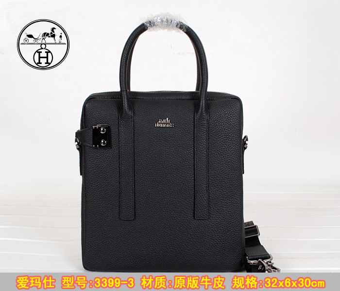 2014春夏新作 エルメスコピー バッグ original leather ブラック カジュアル ビジネスバッグ HERMES 3399-3-2