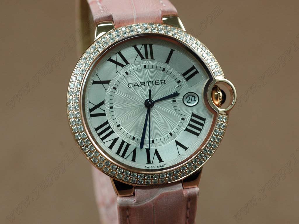 カルティエCartier Ladies YG Case White Dial Pink Strap Diamondクオーツ