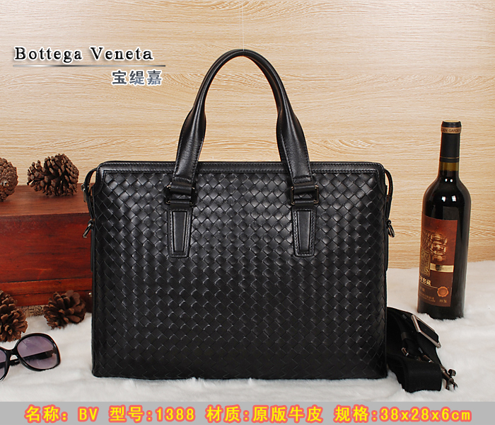 ボッテガヴェネタコピー バッグ 2014春夏新作 BOTTEGA VENETA 新品 メンズ カーフスキン 編み込み ビジネス 2wayバッグ ブリーフケース ブラック 1388