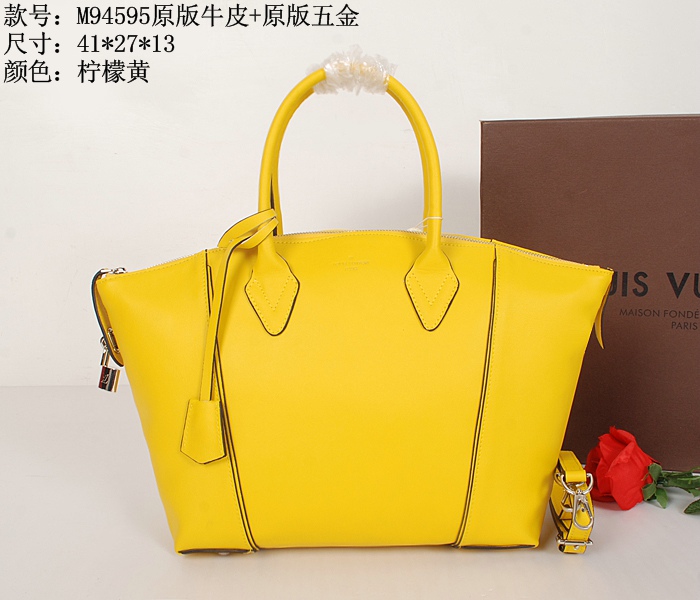 2014春夏新作 ルイヴィトンコピー バッグ LOUIS VUITTON original leather レディース 2WAY ハンドバッグ 大容量 ショルダーバッグ イエロー 94595-1