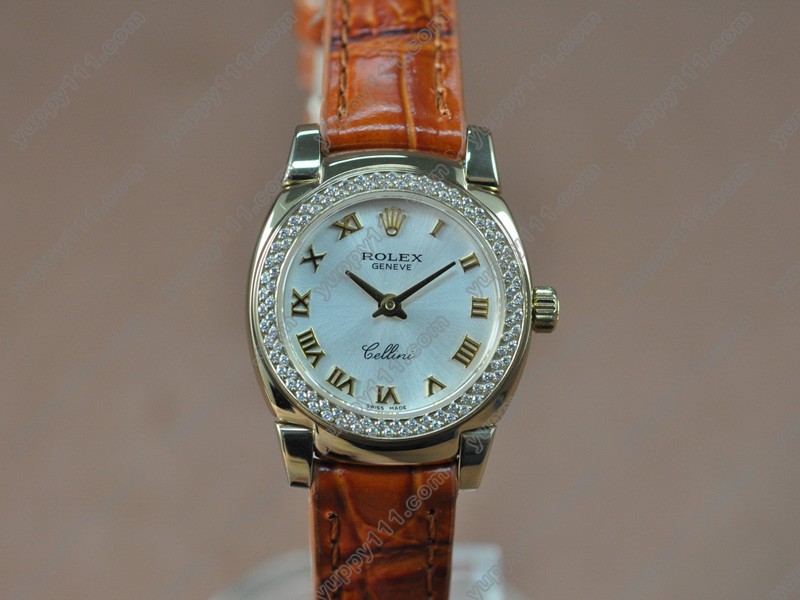 ロレックスRolex Cellini 26mm YG/LE Diam Bel Metal silver white dial Ronda 762クォーツ