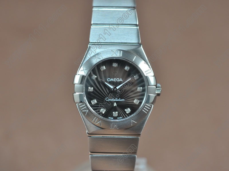 オメガOmega Constellation 28mm SS Black dial Swiss ronda クオーツ