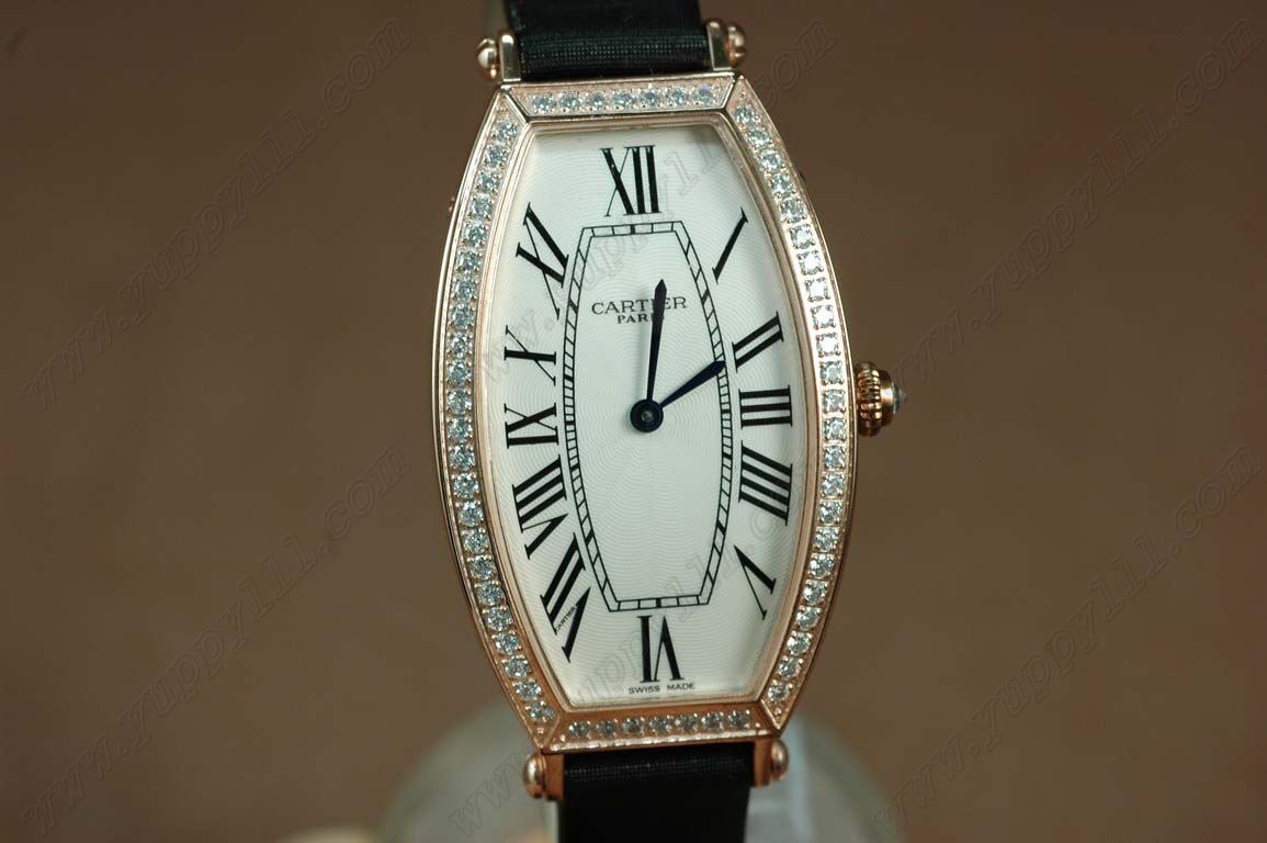 カルティエCartier Jewellery Ladies YG Case Diamond White Dial Black Strapクオーツ