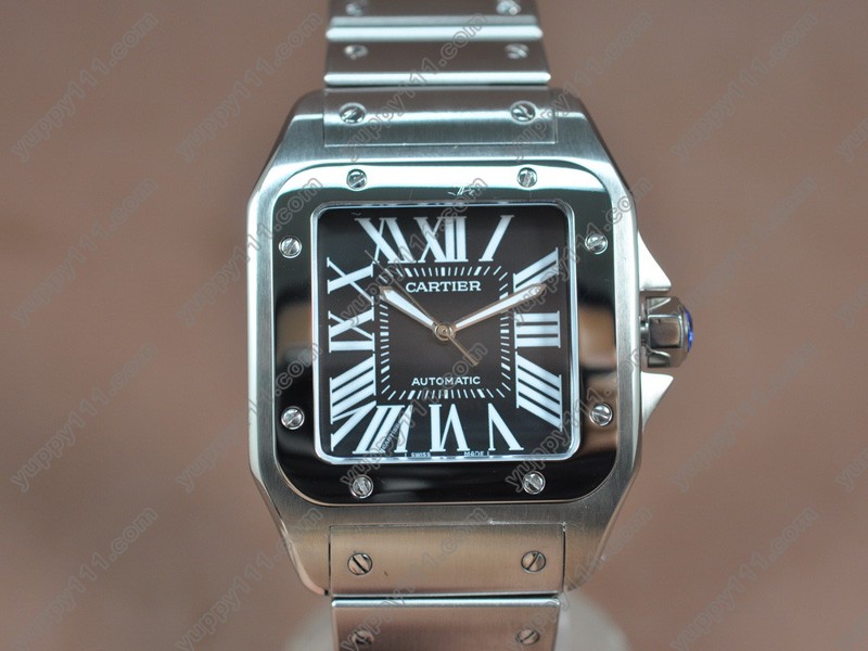 カルティエCartier Santos 100 Men SS/SS Black Dial A-2824-2自動巻き