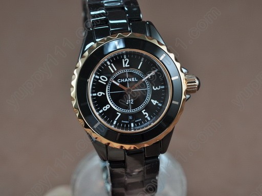 シャネルChanel J12 TT Black Ceramic Num Markers Ladies Japanese Quartクオーツ