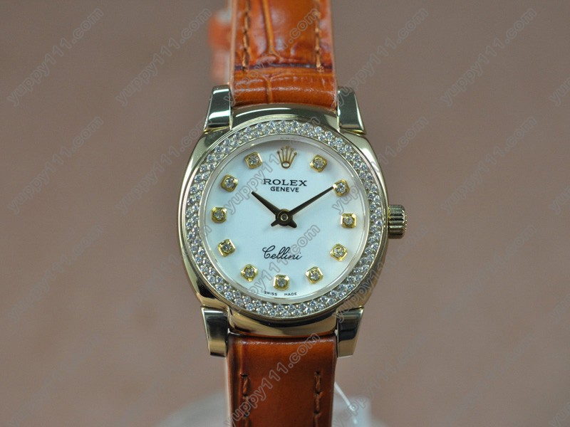 ロレックスRolex Cellini 26mm YG/LE Diam Bel Pearl White dial Ronda 762クォーツ