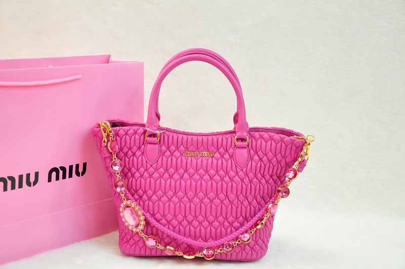 ミュウミュウコピー バッグ MIUMIU 2014新作 ペオニアピンク 大人気! ラムスキン 2wayバッグ レディース トートバッグ 0896-13