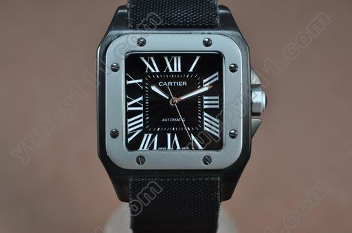 カルティエCartier 2009 Men Santos 100 PVD/TI/NY Black Asian Eta 2836自動巻き