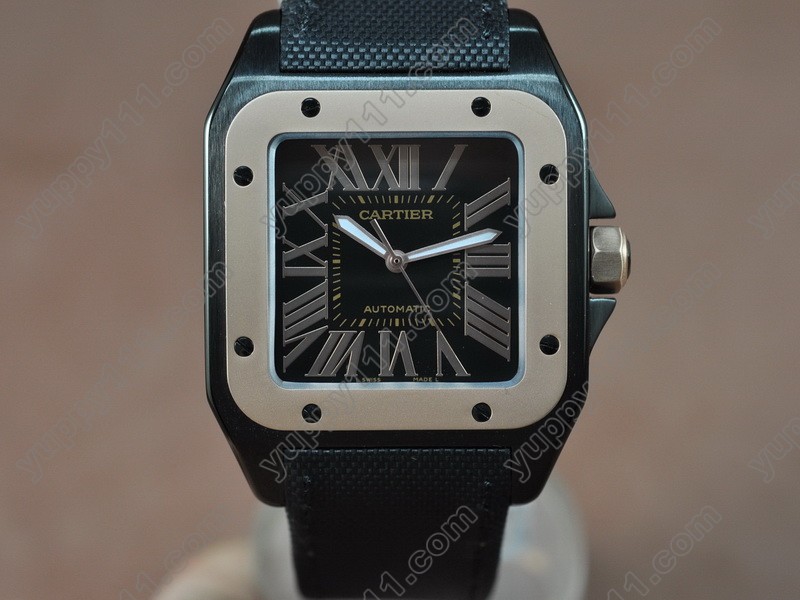 カルティエCartier Santos 100 RG/PVD/NY Black Swiss Eta 2824-2自動巻き