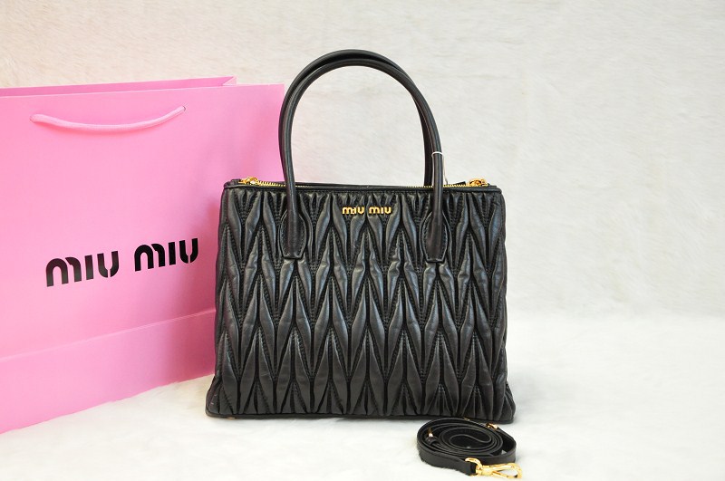 ミュウミュウコピー バッグ MIUMIU 2014春夏新作 ブラック レディース 2way ラムスキン ハンドバッグ/ショルダーバッグ 0941a-9