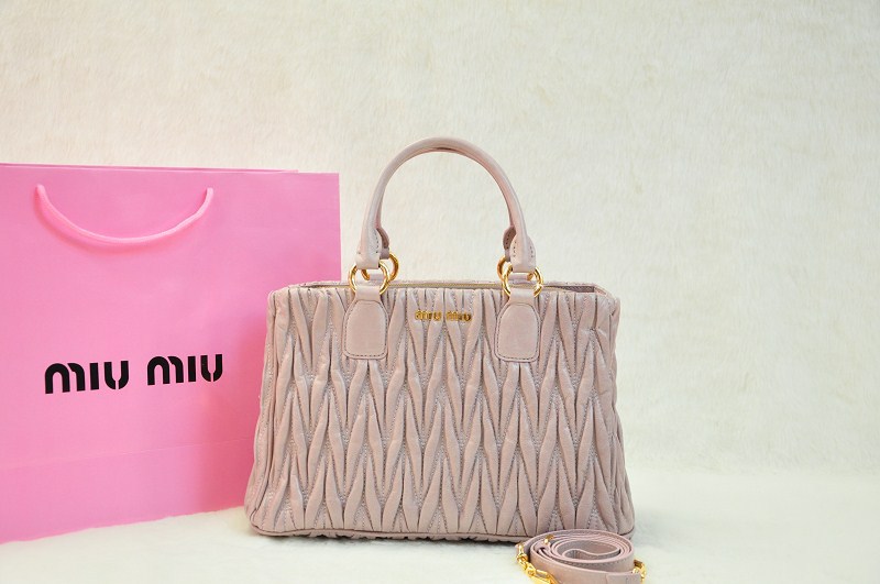 ミュウミュウコピー バッグ MIUMIU 2014新作 グレー 2way レディース 型押しクロコ ショルダー付 ハンドバッグ 0803-3