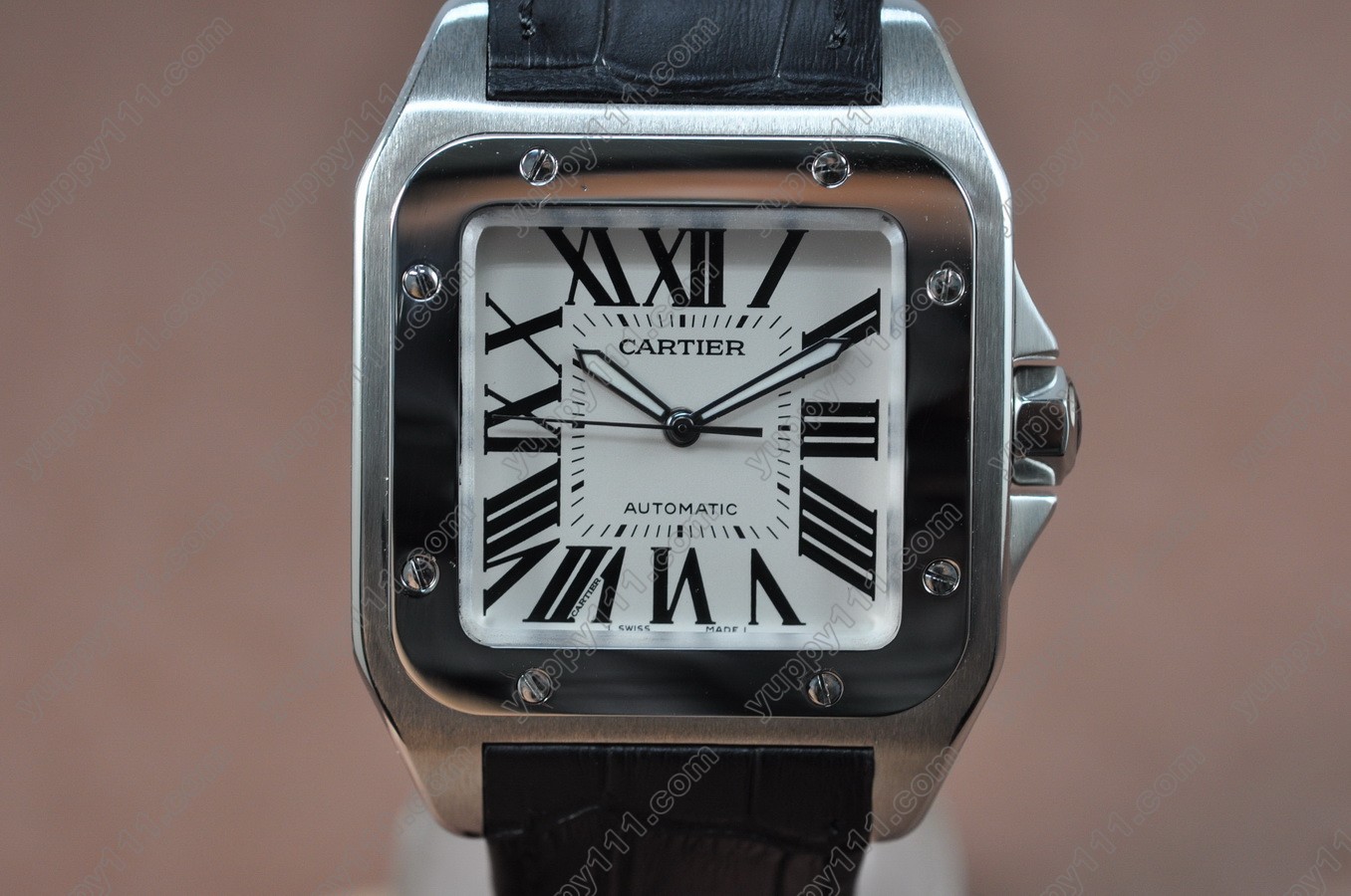 カルティエCartier Santos SS/Le/White Swiss Eta 2824-2 Auto Movt自動巻き　