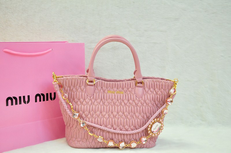 ミュウミュウコピー バッグ MIUMIU 2014新作 ピンク 大人気! ラムスキン 2wayバッグ レディース トートバッグ 0896-7