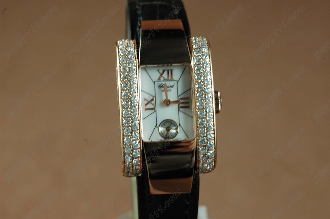 ショパール >Chopard Watches RG Case 2Diamonds White Dial Black Strap腕時計 Swiss Quartz