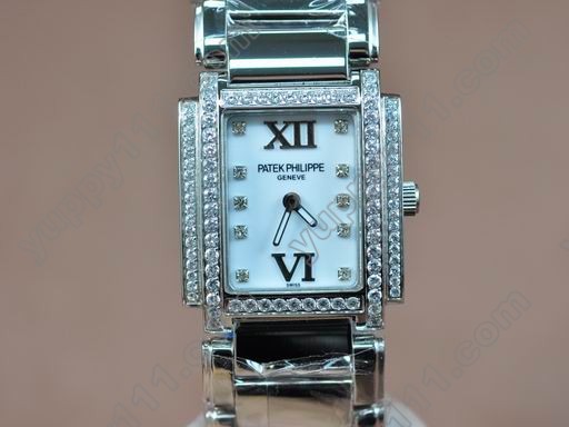 パテックフィリップPatek Philippe Ladies 24 Hours Double Diamonds SS Pearl White Swiss Quaクオーツ