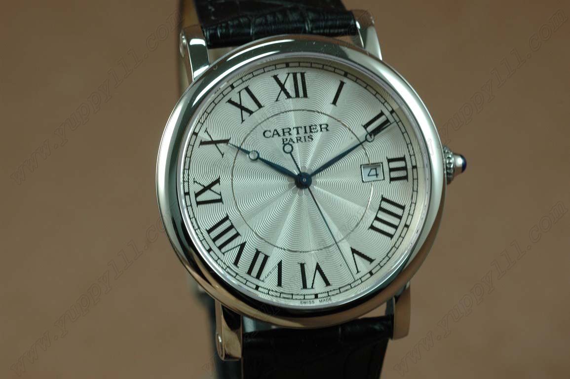 カルティエCartier Ladies SS Case White Dial Black Strap Diamonds Baignoire自動巻き