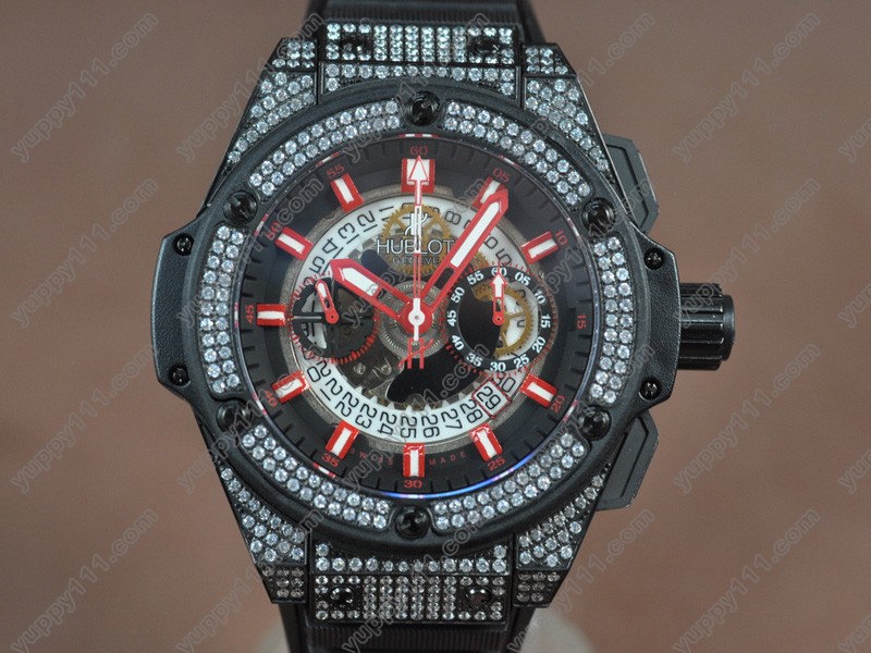 ウブロHublot Big Bang King Power PVD/RU/Diam Skeleton dial A-7750 Chrono自動巻き