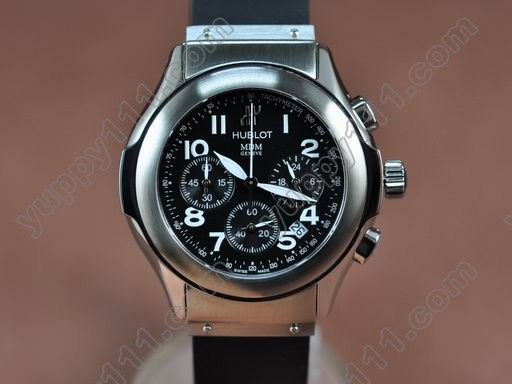 ウブロHublot MDM Chronograph SS/RU Black Jap Quartzクオーツストップウオッチ