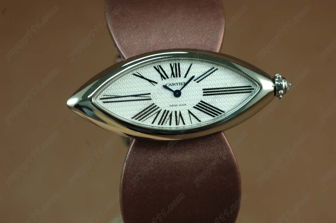 カルティエCartier Jewellery Ladies SS Case White Dial Maroon Strap Baignoire Eyeクオーツ