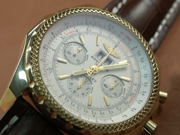 ブライトリングBreitling Bentley 6.75 Big Date Chrono YG/LE Wht A-7750 Sec@3自動巻き