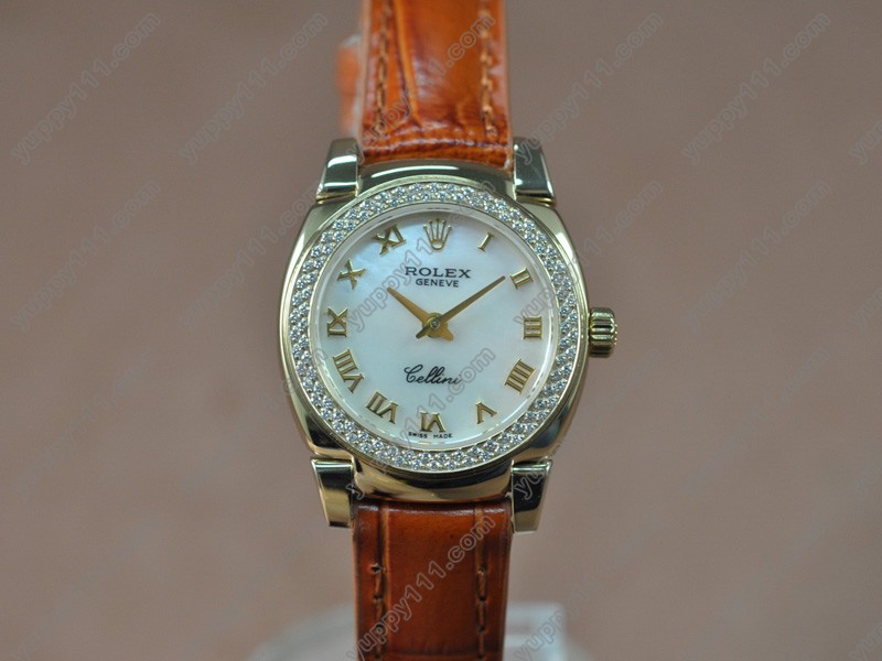 ロレックスRolex Cellini 26mm YG/LE Diam Bel Pearl white dial Ronda 762クォーツ