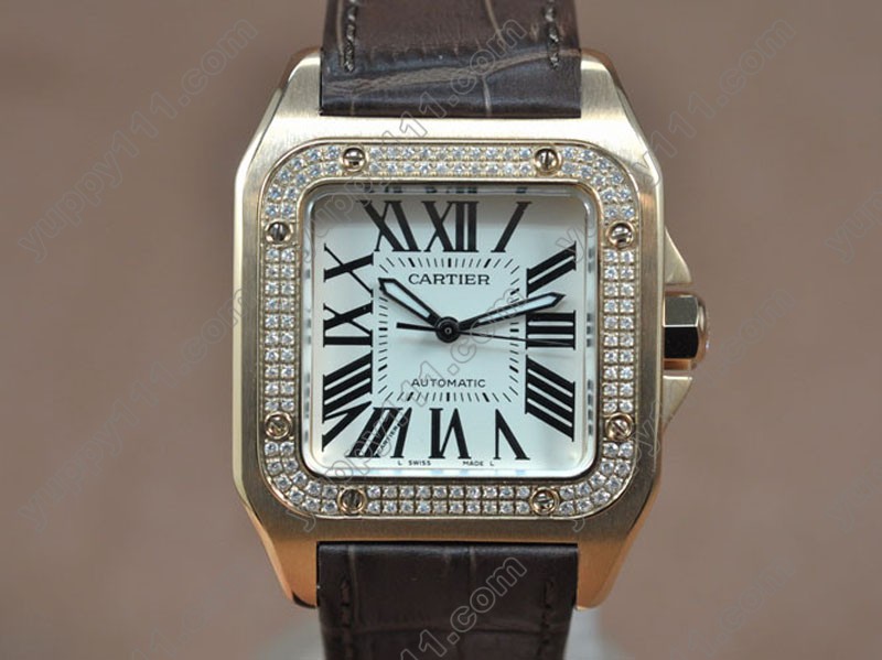 カルティエCartier Santos RG/LE/Diam White dial Swiss Eta 2671-2 自動巻き