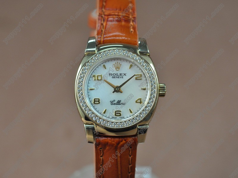 ロレックスRolex Cellini 26mm YG/LE Diam Bel Pearl white dial Ronda 762クォーツ