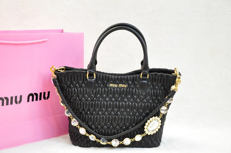 ミュウミュウコピー バッグ MIUMIU 2014新作 ブラック 大人気! ラムスキン 2wayバッグ レディース トートバッグ 0896-12