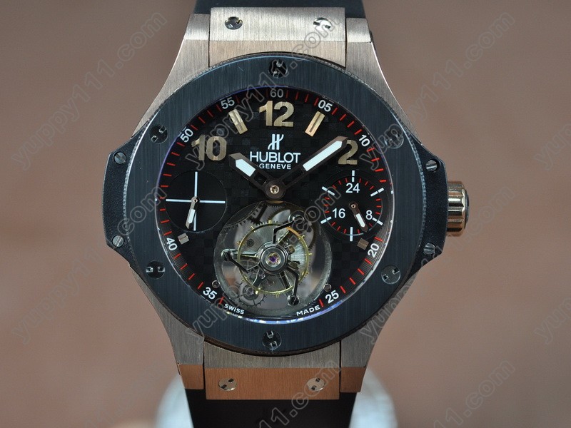 ウブロHublot Aero Band 44mm RU/RG/PVD Tourbillon Asian Manual Handwindトゥールビヨン