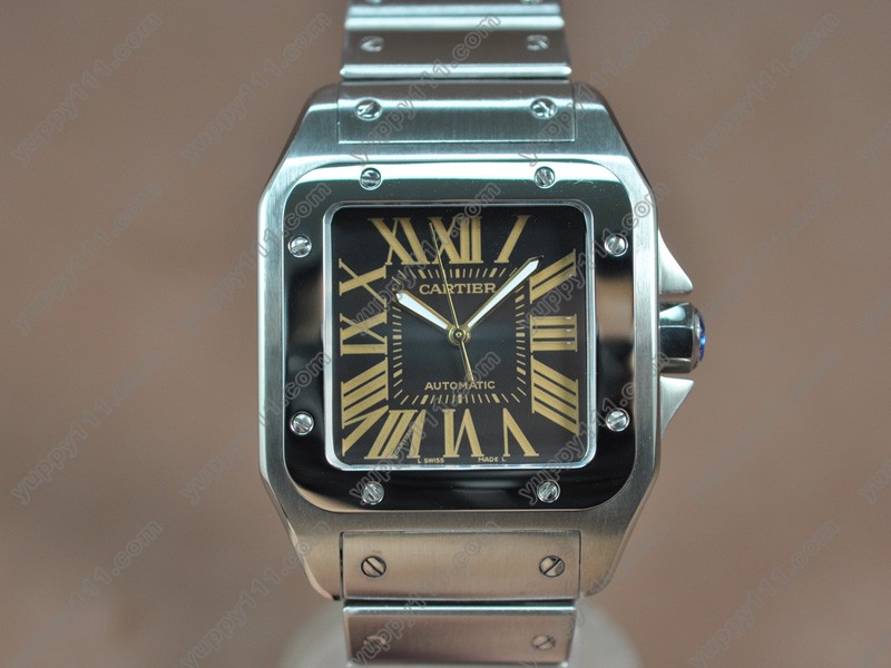 カルティエCartier Santos 100 Men SS/SS Black Dial A-2824-2自動巻き