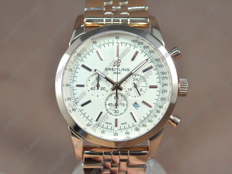 ブライトリングBreitling Transocean Chrono RG White dial Jap-OS20 クォーツストップウォッチ