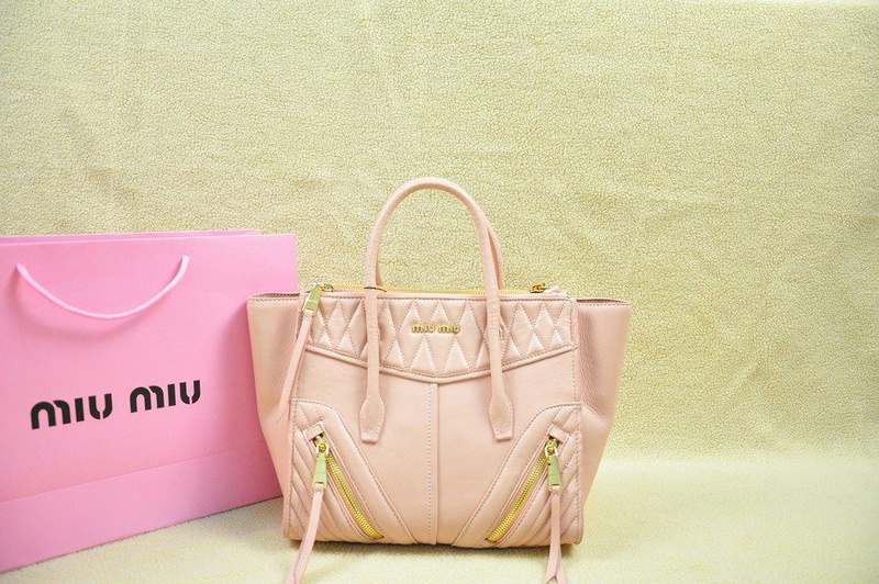 ミュウミュウコピー バッグ MIUMIU 2014最新作 薄ピンク ラムスキン レディース 2wayバッグ ハンドバッグ 1031-4